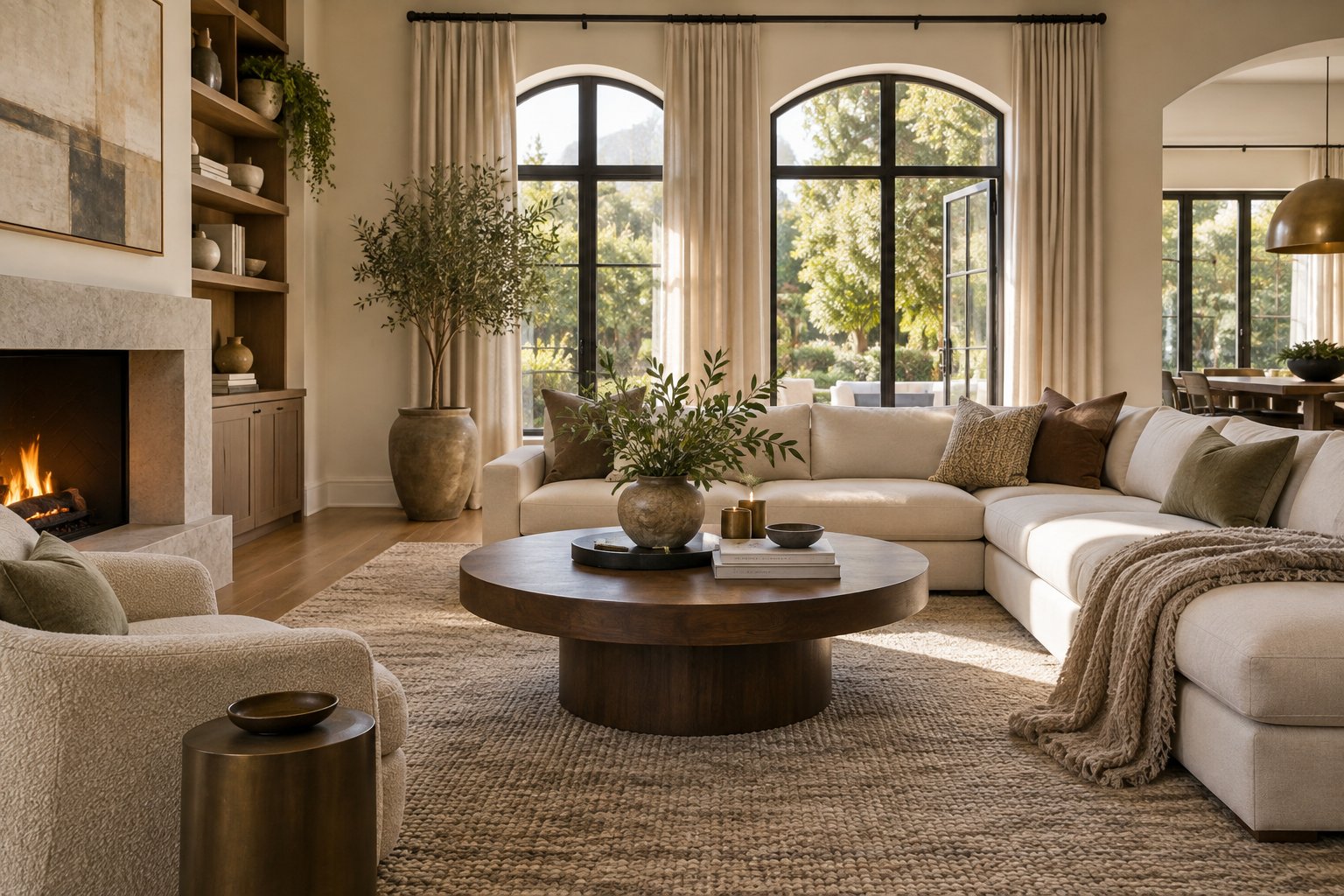 A cozy elegant modern living room, illustrative